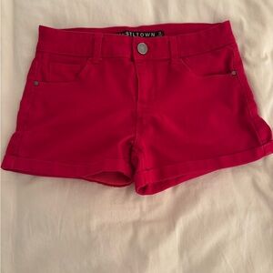 Tinseltown Red Jean Shorts with Cuffed Hem